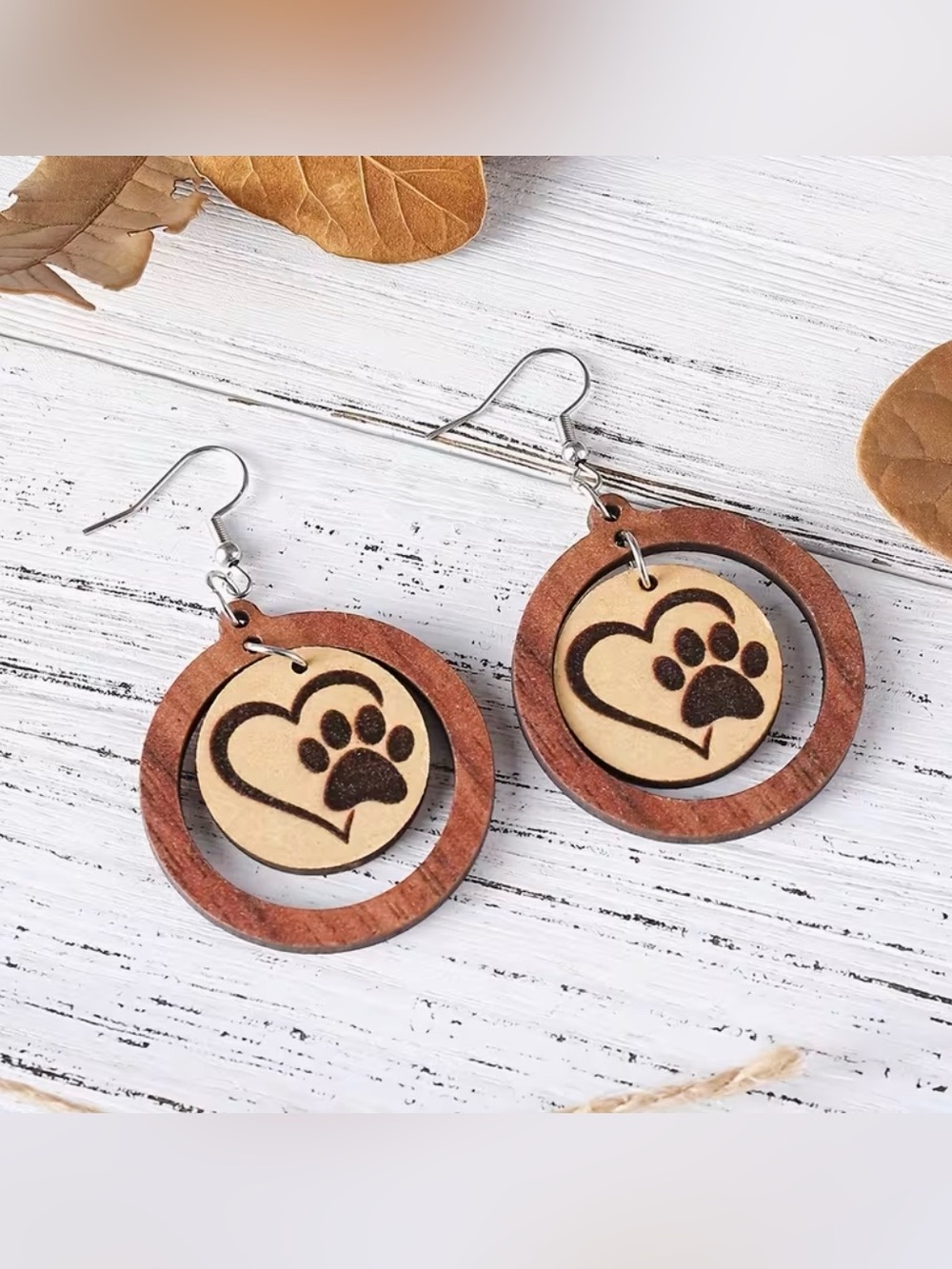 Wooden Paw Print Earrings New